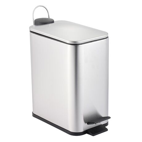 VESTA Κάδος Μπάνιου 5lt Ορθογώνιος με Πεντάλ Soft Close 28x14x29cm Καπάκι Slim Ανοξείδωτο Ατσάλι Matte Ασημί