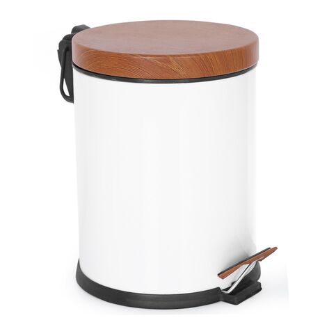 Σετ Κάδος Μπάνιου με Πεντάλ Ø20.5x28cm 5lt με Εσωτερικό Κάδο και Πιγκάλ Ø8.5x36cm Μεταλλικό Λευκό με Καπάκι Απομίμηση Ξύλου