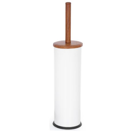 Σετ Κάδος Μπάνιου με Πεντάλ Ø20.5x28cm 5lt με Εσωτερικό Κάδο και Πιγκάλ Ø8.5x36cm Μεταλλικό Λευκό με Καπάκι Απομίμηση Ξύλου