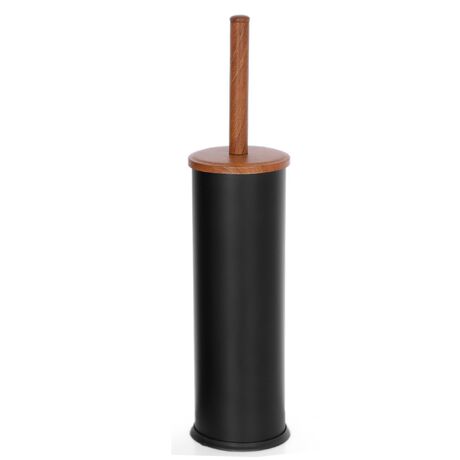Σετ Κάδος Μπάνιου με Πεντάλ Ø20.5x28cm 5lt με Εσωτερικό Κάδο και Πιγκάλ Ø8.5x36cm Μεταλλικό Μαύρο με Καπάκι Απομίμηση Ξύλου
