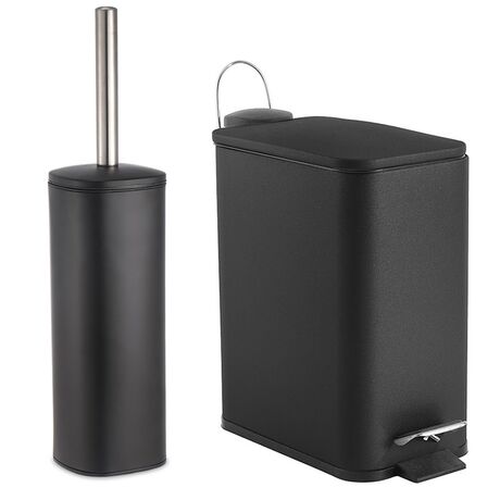 VESTA Σετ Κάδος Μπάνιου 5lt Ορθογώνιος 29x14x30cm με Πεντάλ Soft Close Εσωτερικό Κάδο και Πιγκάλ 9.5x9.5x38.5cm Μεταλλικό Μαύρο Matte