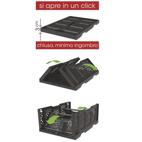 BAMA Ιταλίας Τελάρο Πολλαπλών Χρήσεων 40x30x17cm Πτυσσόμενο/Στοιβαζόμενο Χωρητικότητα 20lt Πλαστικό 0.55kg Πράσινο με Λαβές
