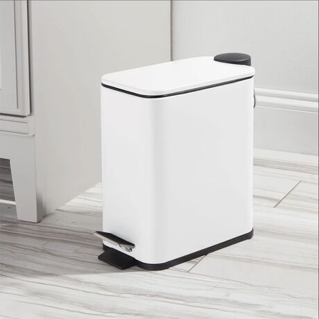 VESTA Κάδος Μπάνιου 5lt Ορθογώνιος με Πεντάλ Soft Close 29x14x30cm Καπάκι Slim Μεταλλικός Matte Λευκός