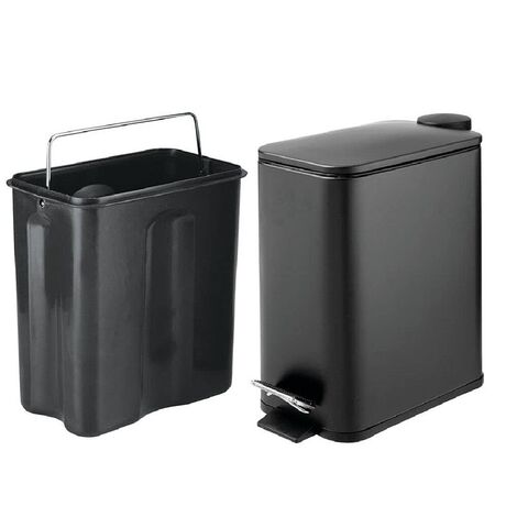 VESTA Κάδος Μπάνιου 5lt Ορθογώνιος με Πεντάλ Soft Close 29x14x30cm Καπάκι Slim Μεταλλικός Matte Μαύρος