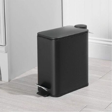 VESTA Κάδος Μπάνιου 5lt Ορθογώνιος με Πεντάλ Soft Close 29x14x30cm Καπάκι Slim Μεταλλικός Matte Μαύρος