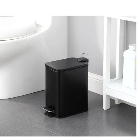 VESTA Κάδος Μπάνιου 5lt Ορθογώνιος με Πεντάλ Soft Close 29x14x30cm Καπάκι Slim Μεταλλικός Matte Μαύρος