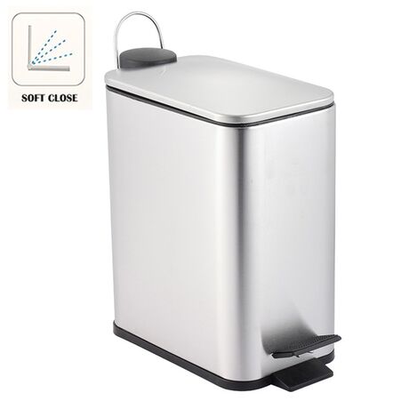 VESTA Κάδος Μπάνιου 5lt Ορθογώνιος με Πεντάλ Soft Close 28x14x29cm Καπάκι Slim Ανοξείδωτο Ατσάλι Matte Ασημί