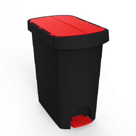 Κάδος Απορριμάτων 9lt Πλαστικός 18.5x27.5x31cm Επαγγελματικός/Οικιακός 1.12kg με Πεντάλ και Καπάκι Πεταλούδα PELICAN Μαύρο - Κόκκινο