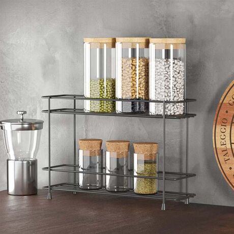 TEKNO-TEL Ραφιέρα Πάγκου Κουζίνας 32x15x15cm 2 Επιπέδων Επιχρωμιωμένο Ατσάλι Μαύρο Matte