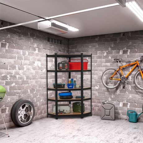 VESTA Μεταλλική Γαλβανιζέ Ραφιέρα Dexion 5όροφη 90x90x180cm με Μοριοσανίδες Πάχους 5mm 24.5kg Πάχος Δοκών 0.7mm MAX Αντοχή 875kg (175kg / Ράφι) Μαύρη