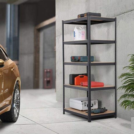 VESTA Μεταλλική Γαλβανιζέ Ραφιέρα Dexion 5όροφη 100x45x180cm με Μοριοσανίδες Πάχους 4mm 14kg Πάχος Δοκών 0.63mm MAX Αντοχή 875kg (175kg / Ράφι) Μαύρη