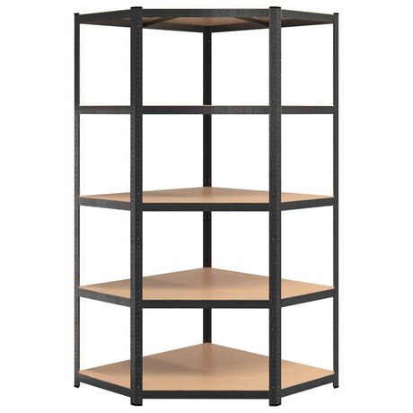 VESTA Μεταλλική Γαλβανιζέ Ραφιέρα Dexion 5όροφη 90x90x180cm με Μοριοσανίδες Πάχους 5mm 24.5kg Πάχος Δοκών 0.7mm MAX Αντοχή 875kg (175kg / Ράφι) Μαύρη