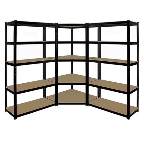 VESTA Μεταλλική Γαλβανιζέ Ραφιέρα Dexion 5όροφη 90x90x180cm με Μοριοσανίδες Πάχους 5mm 24.5kg Πάχος Δοκών 0.7mm MAX Αντοχή 875kg (175kg / Ράφι) Μαύρη