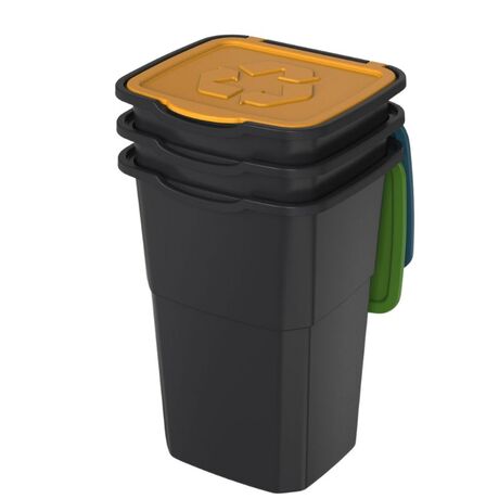 Σετ 3 Κάδοι Ανακύκλωσης 50lt (x3) Πλαστικοί για Επαγγελματική ή Οικιακή Χρήση 39x36x54cm (x3) Eco 3 Πράσινο/Κίτρινο/Μπλε Καπάκι DEA HOME ITALY Μαύρο