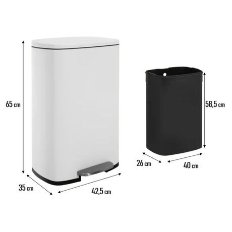 VESTA Κάδος Απορριμμάτων 50lt SOFT CLOSE 42.5x35x65cm με Πεντάλ και Εσωτερικό Κάδο 7.7kg INOX Λευκό