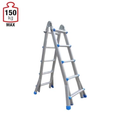 Σκάλα Αλουμινίου Επαγγελματική 4x5 Σκαλιά Multi use Μέγιστο Ύψος 5.10m Αντοχή 150kg Βάρος 11.6kg με Πιστοποίηση EN131