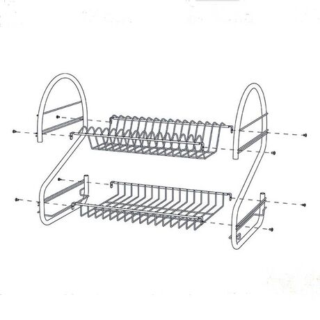 TEKNO-TEL Πιατοθήκη Στεγνωτήριο 2όροφο 46x30x44cm 15 Θέσεις Πιάτων Ανοξείδωτη με Θήκη και Δίσκο
