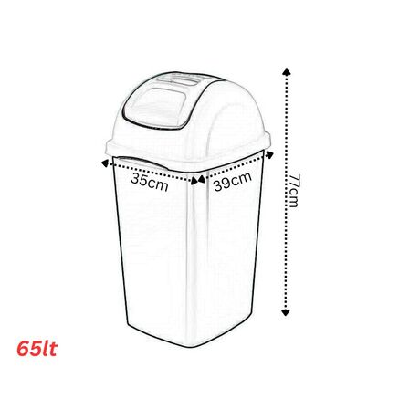 BAMA 40083 Κάδος Απορριμμάτων 65lt 35x39x77cm 1.75kg Πλαστικός Επαγγελματικός/Οικιακός με Παλλόμενο Καπάκι Λευκό