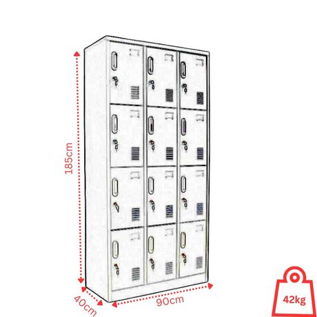 STEELEN Μεταλλική Ντουλάπα - Φοριαμός (Locker) 90x40x185cm 12 Θέσεων ΧΩΡΙΣ ΠΟΔΙΑ Πάχος 0.4mm 42kg Γκρι Ανοικτό