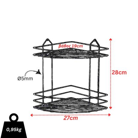 TEKNO-TEL Γωνιακή Ραφιέρα Μπάνιου 27x19x28cm Πάχος Ø5mm Ανοξείδωτο Ατσάλι (INOX)