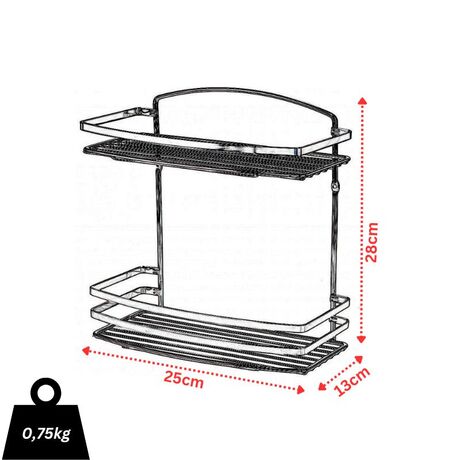 TEKNO-TEL Εταζέρα Μπάνιου INOX Matt (Ανοξείδωτο Ατσάλι-Ματ Όψη) 2όροφη 25x13x28cm Βάρος 0.75kg Πάχος Ø5mm Μαύρο Matt