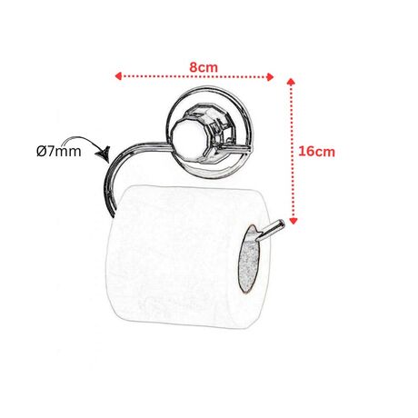 TEKNO-TEL Χαρτοθήκη 8x5x16cm Πάχος Ø7mm Αντοχή 12kg Επιχρωμιωμένο Ατσάλι με Βεντούζα EXTRA STRONG