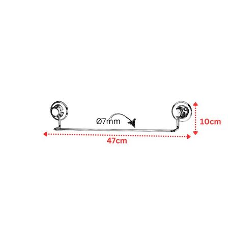 TEKNO-TEL Πετσετοθήκη 47x5x10cm Πάχος Ø7mm Αντοχή 12kg Επιχρωμιωμένο Ατσάλι με Βεντούζα EXTRA STRONG