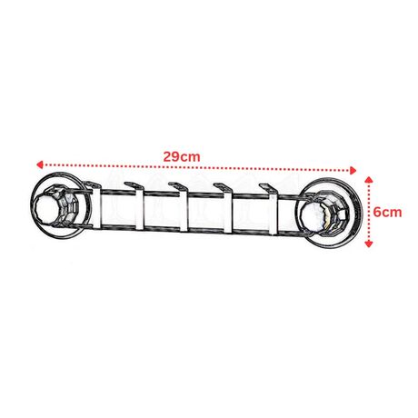 TEKNO-TEL Κρεμάστρα Μπάνιου με 5 Θέσεις 29x4x6cm Πάχος 7mm Αντοχή 12kg Επιχρωμιωμένο Ατσάλι με Βεντούζα EXTRA STRONG