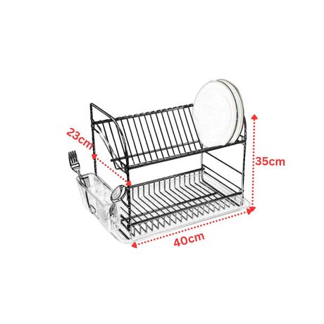 TEKNO-TEL Πιατοθήκη Στεγνωτήριο Πιάτων INOX (Ανοξείδωτο Ατσάλι) 2όροφο 40x23x35cm Βάρος 1.56kg 18 Θέσεις Πιάτων με Θήκη και Δίσκο