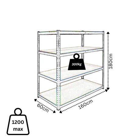 VESTA Μεταλλική Ραφιέρα Dexion 4όροφη Βαμμένη 160x60x180cm με Μοριοσανίδες Πάχους 6.8mm 38kg Πάχος Δοκών 1mm MAX Αντοχή 1200kg