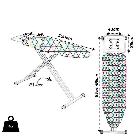 Σιδερώστρα Ατμού XL 150x45x65-95cm Μεταλλική με Επιφάνεια Σιδερώματος 120x45cm 8Kg Σχάρα 43x29cm Διάμετρος Ποδιού Ø34mm PASSAT IN THE TREE