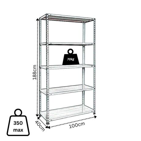 BIZZOTTO ITALY Μεταλλική Ραφιέρα Dexion 5όροφη 100x40x188cm 13.65kg MAX Αντοχή 350kg Μαύρη KIT(02B200N)