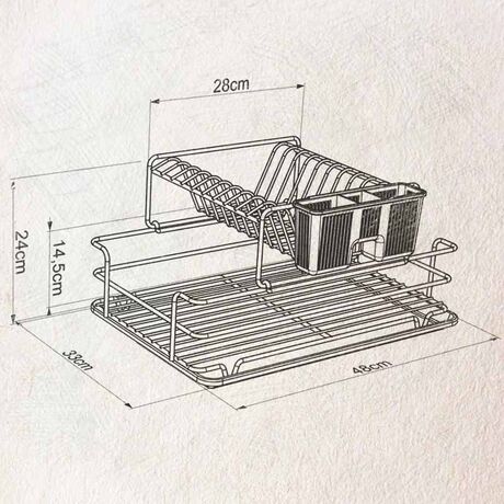 TEKNO-TEL Πιατοθήκη Στεγνωτήριο Αποσπώμενο-Συρόμενο INOX (Ανοξείδωτο Ατσάλι) 48x33x25cm 2όροφο Βάρος 2.17kg 10 Θέσεις Πιάτων με Θήκη και Δίσκο