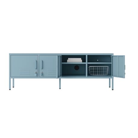 STEELEN COLOR Μεταλλικό Ντουλάπι -Έπιπλο Τηλεόρασης 160x45x55cm Πάχους 0.7mm Εσωτερικού Χώρου με Πόδια Baby Blue