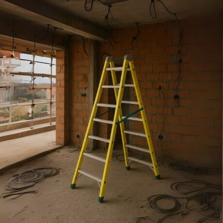 Σκάλα Fiberglass Διπλή-Σχήμα ''Λ'' (8+8) Επαγγελματική Σκαλιά Αλουμινίου Μόνωση ΜΑΧ Ύψος 180.6cm Βάρος 11.7kg MAX Αντοχή 150kg Πιστοποίηση EN131 TUV EN 61478 [CLONE] [CLONE]