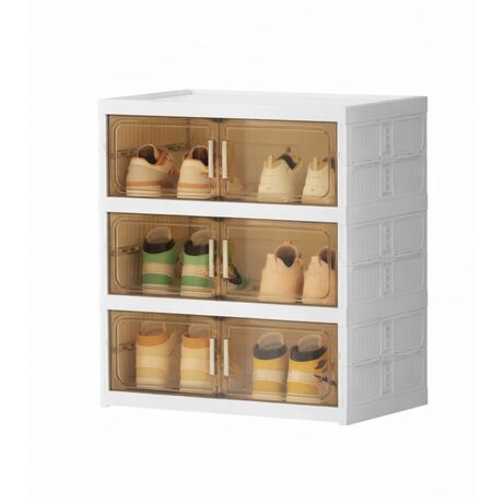 VESTA Παπουτσοθήκη 3όροφη 46x35x56cm 3.6kg με Ημιδιάφανα Πορτάκια Λευκό