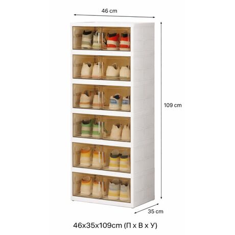 VESTA Παπουτσοθήκη 6όροφη 46x35x109cm 6.4kg με Ημιδιάφανα Πορτάκια Λευκό