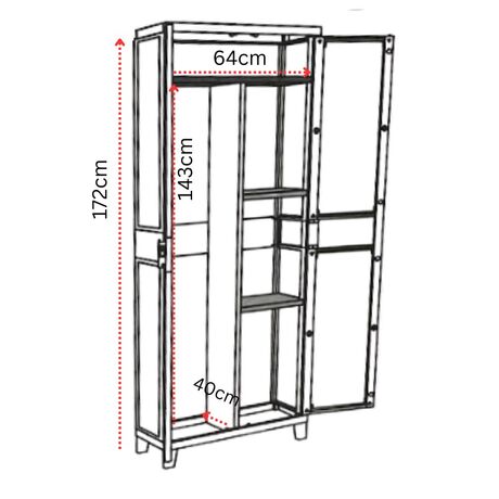 TOOMAX Ιταλίας PRIME Πλαστική Ντουλάπα 66x40x172cm 10.9kg με Χώρισμα-5 Χώρους και Πόδια MAX Αντοχή 15kg Ανθρακί -Γκρι