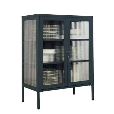 STEELEN COLOR Μεταλλική Ντουλάπα 80x40x90cm Πάχους 0.8mm Εσωτερικού Χώρου με Τζάμι και Πόδια Slate Grey