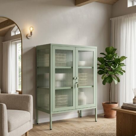 STEELEN COLOR Μεταλλική Ντουλάπα 80x40x90cm Πάχους 0.8mm Εσωτερικού Χώρου με Τζάμι και Πόδια Pastel Green