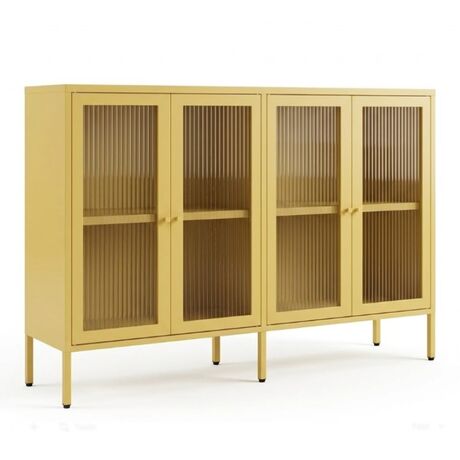 STEELEN COLOR Μεταλλικό Ντουλάπι - Έπιπλο Τηλεόρασης 160x45x55cm Πάχους 0.8mm Εσωτερικού Χώρου με Πόδια και Τζάμι Butter Yellow