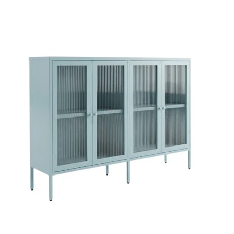 STEELEN COLOR Metal TV Cabinet - Storage Unit 160x45x55cm, 0.8mm Thickness, Indoor Use with Legs and Glass, Baby Blue