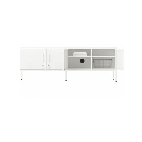 STEELEN COLOR Μεταλλικό Ντουλάπι -Έπιπλο Τηλεόρασης 160x45x55cm Πάχους 0.4mm Εσωτερικού Χώρου με Πόδια Cotton White