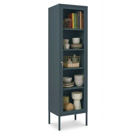 STEELEN COLOR Μεταλλική Ντουλάπα - Βιβλιοθήκη 50x35x190cm Πάχους 0.8mm Εσωτερικού Χώρου με Πόδια με Τζάμι Slate Grey
