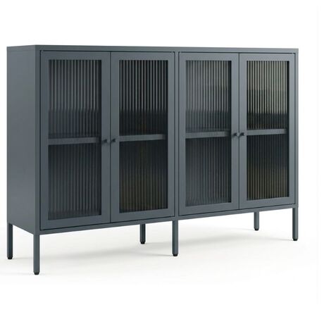 STEELEN COLOR Μεταλλικό Ντουλάπι - Έπιπλο Τηλεόρασης 160x45x55cm Πάχους 0.8mm Εσωτερικού Χώρου με Πόδια και Τζάμι Slate Grey