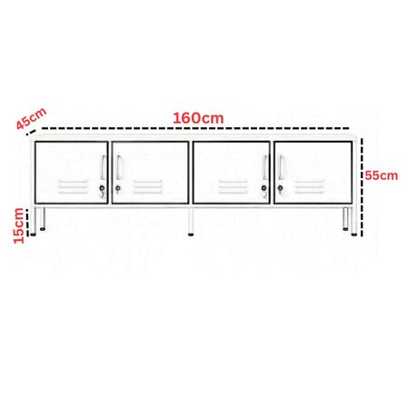 STEELEN COLOR Μεταλλικό Ντουλάπι -Έπιπλο Τηλεόρασης 160x45x55cm Πάχους 0.4mm Εσωτερικού Χώρου με Πόδια Cotton White