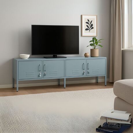 STEELEN COLOR Μεταλλικό Ντουλάπι -Έπιπλο Τηλεόρασης 160x45x55cm Πάχους 0.4mm Εσωτερικού Χώρου με Πόδια Baby Blue