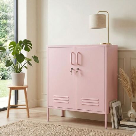 STEELEN COLOR Metal Wardrobe 80x40x90cm 0.4mm Thickness Interior with Baby Pink