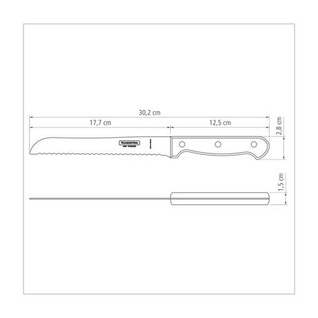 TRAMONTINA Μαχαίρι Ψωμιού Polywood 17.7cm (7") με Ανοξείδωτη Οδοντωτή Λεπίδα και Ξύλινη Χειρολαβή