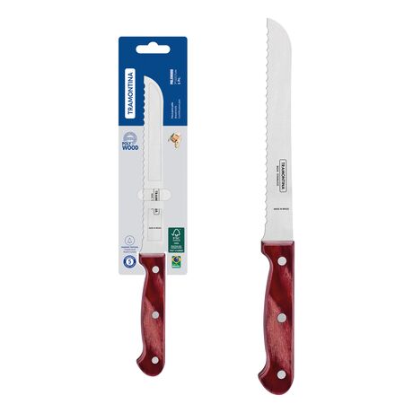 TRAMONTINA Μαχαίρι Ψωμιού Polywood 17.7cm (7") με Ανοξείδωτη Οδοντωτή Λεπίδα και Ξύλινη Χειρολαβή